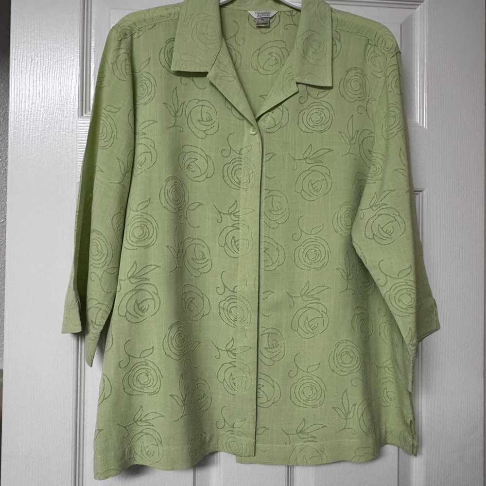 Christopher & Banks pale green jacquard blouse